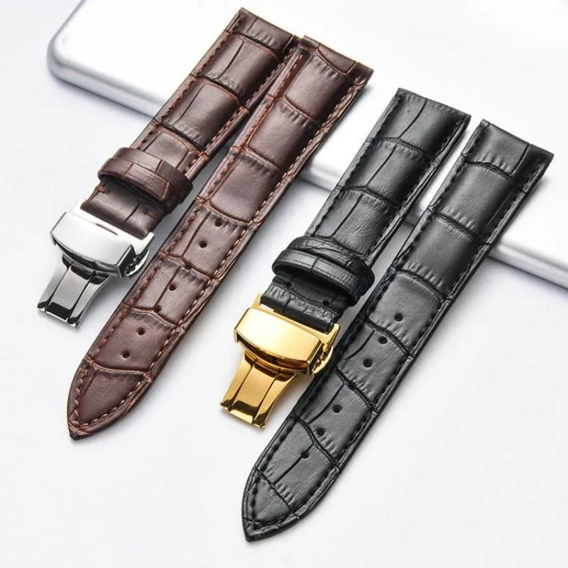 12 13 14 15 16 17 18 19 20 21 22 23 24mm Watch Band For Women Men Wristwatch Straps  Leather Double Press Butterfly Clasp