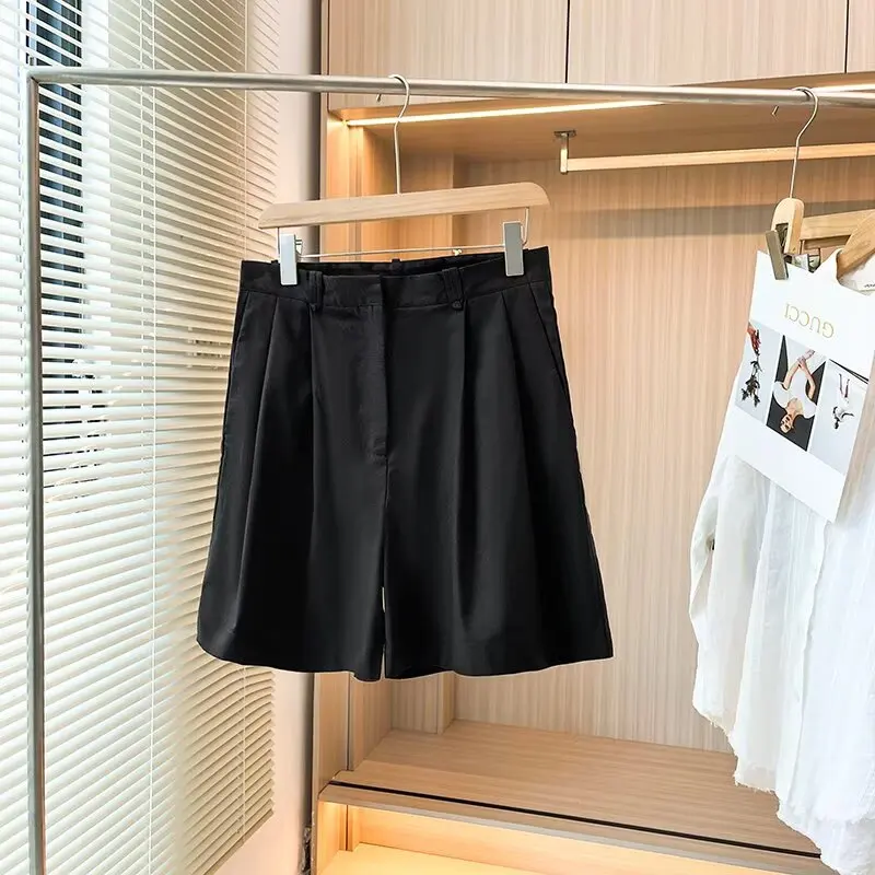

Jenny&dave 2026 French Lazy Cotton And Linen Loose Shorts Pants Women Black Minimalist Pleated Harem Shorts Bermuda Women