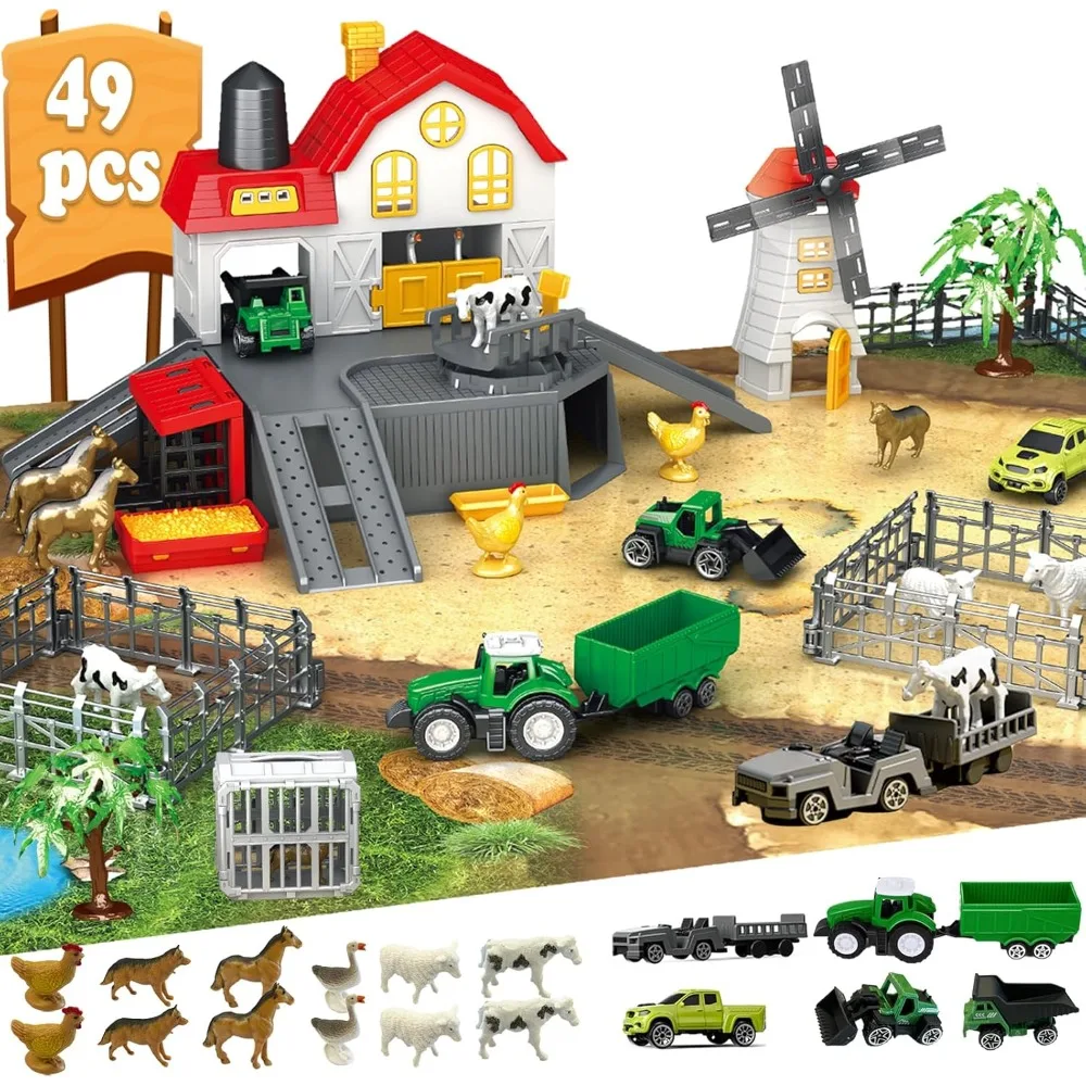 

Barn Farm Toys Playset Farm Animals Figurines & Fence Farm Playset Figures Vehicle Toy Truck Trailer Birthday Gifts for Kids