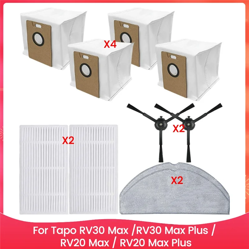 A21F-Filter Dust Bag Side Brush Mop Cloth For Tapo RV30 Max /RV30 Max Plus / RV20 Max / RV20 Max Plus Vaccum Cleaner Parts