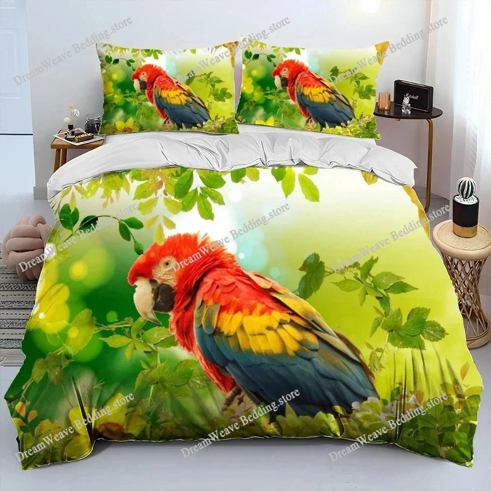Colorful Parrot Macaws Birds Comforter Bedding Set,Duvet Cover Bed Set Quilt Cover Pillowcase,King Queen Size Bedding Set Adult9