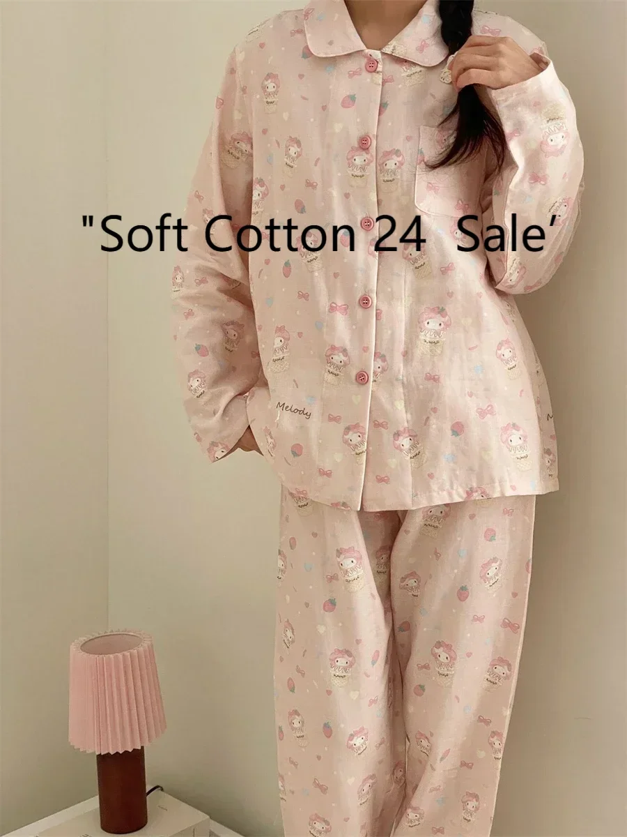 

Melody pajamas two-piece set, spring and autumn new pure cotton cartoon cute pajamas, Sanrio cartoon set, women's loungewear