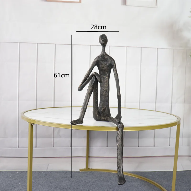 Creative Abstract Metal Human Sculpture Cast Iron Black Person Desktop Ornament Living Room Decoration Artist Modern Home Decor