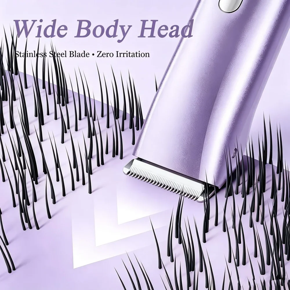2-in-1 Women Electric Shaver Dual Head Bikini Trimmer, Wet & Dry Use Body Facial Hair Remover for Underarm Leg, Private Area,Arm
