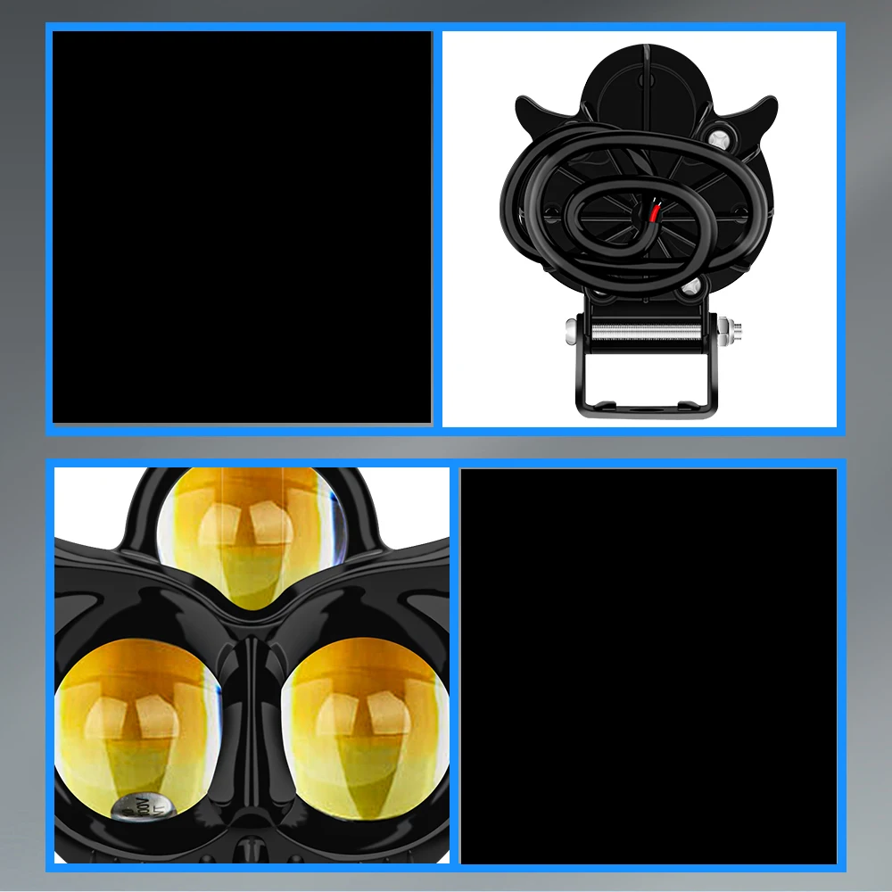 Motorcycle Headlight Spotlights Owl Style with White Yellow LED Featuring Switchable High Low Beam for Clear Visibility