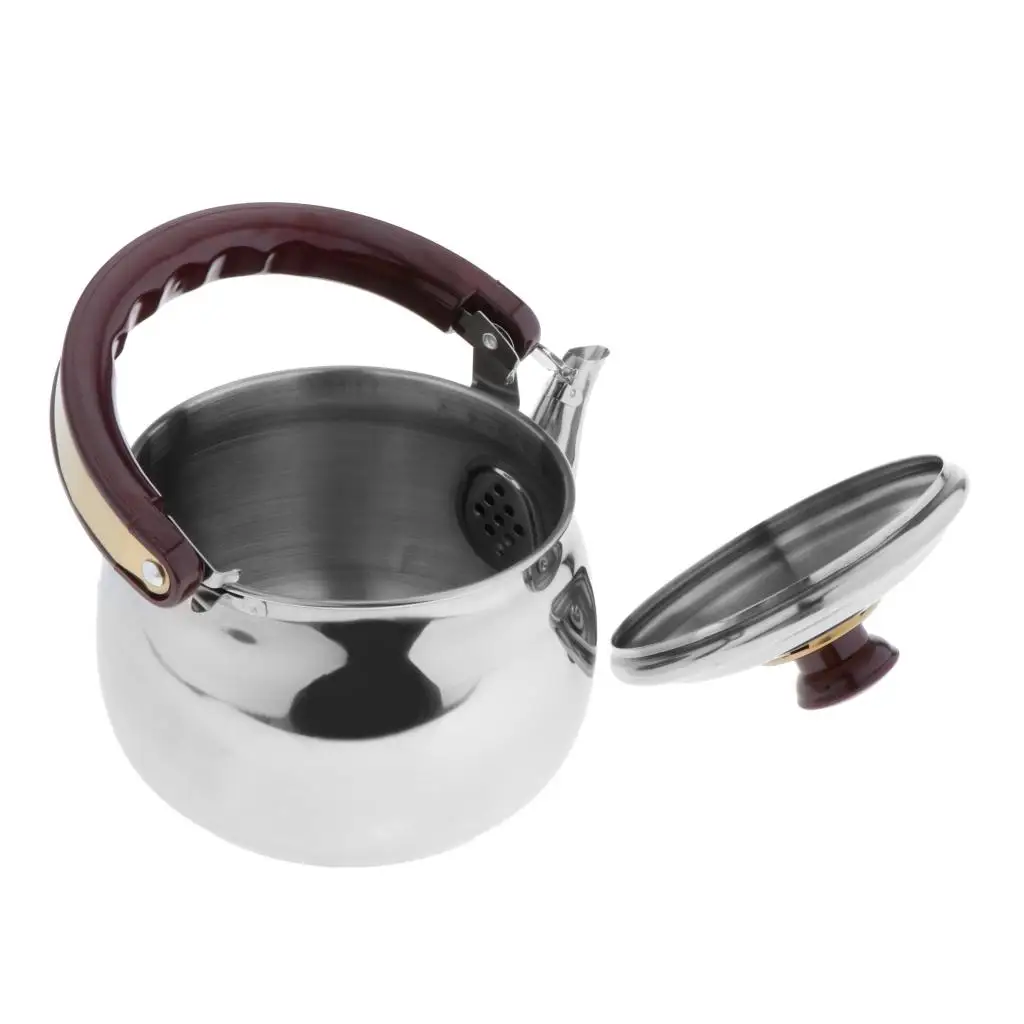 

Whistling Kettle for Camping Stainless Steel Kitchen Tea Brewing Pot Anti-hot Handle Travel Water Heater for Tea Coffee Milk
