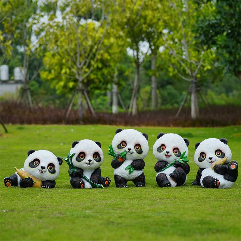 Simulation Of Panda Outdoor Cartoon Panda Sculpture Fiberglass Animal Ornaments Kindergarten Community Garden Lawn Decoration