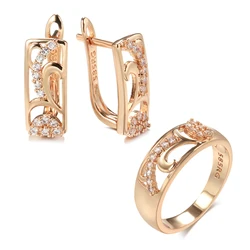 Kinel Hot Earring Rings Sets 585 Rose Gold With Natural Zircon Earring Ring For Women High Quality Daily Fine Jewelry Sets 2022