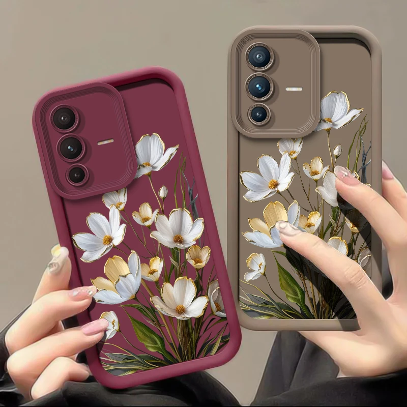 Etui na telefon z ochroną obiektywu aparatu dla Vivo X100 Pro X100S X80 Pro X70 X200 FE X90S X90, modne, z motywem kwiatowym, odporne na wstrząsy.