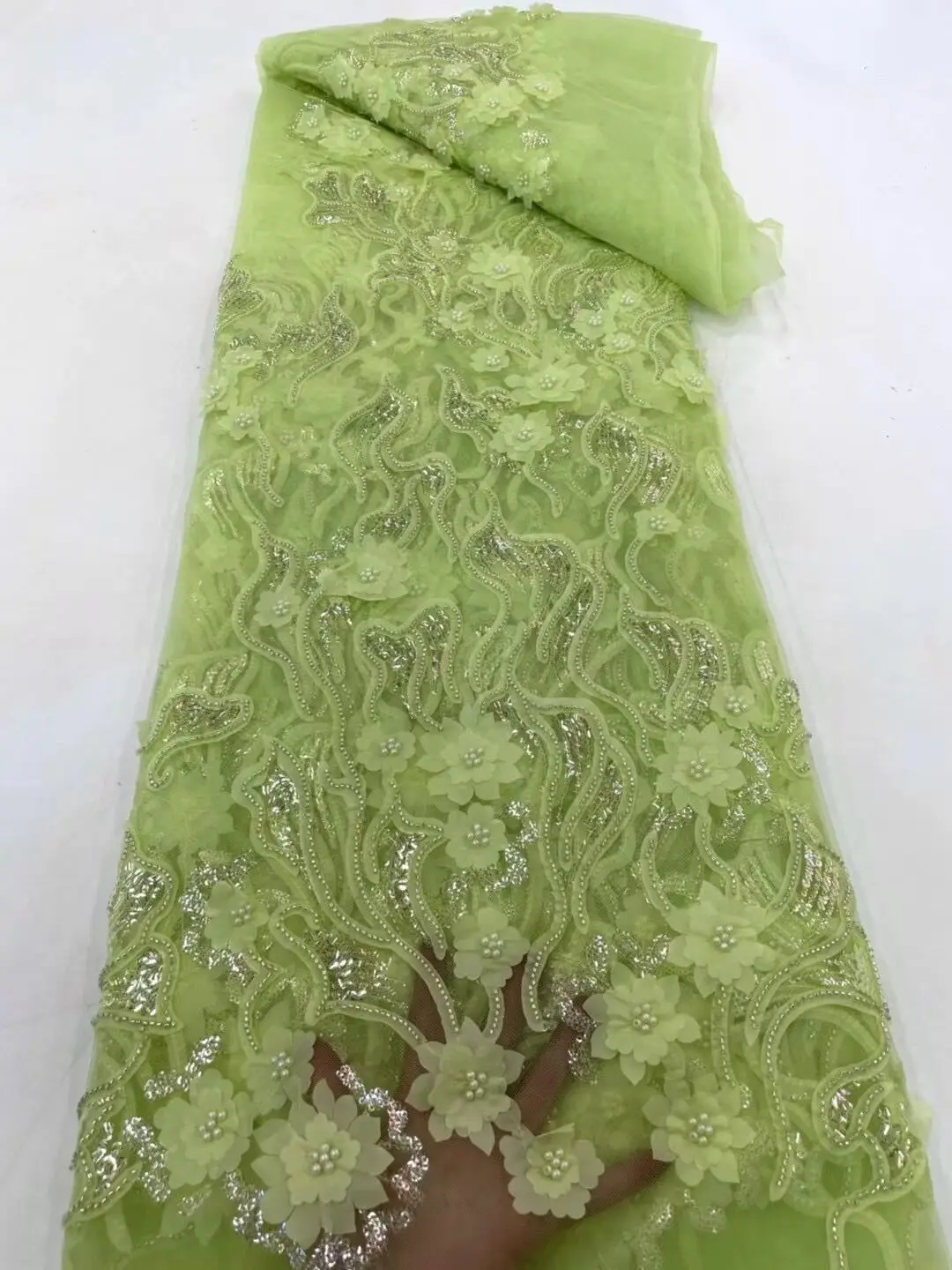 

African Heavy Beaded Lace Tulle Fabric French J-13025010 Embroidered sequins Fabric For Sewing Material