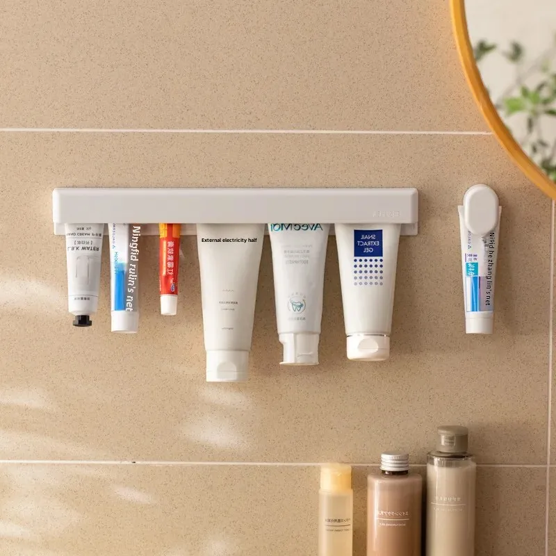 Toothpaste Holder Bathroom Wall Mounted Storage Rack No Drilling Required For Home Use Toiletries Organizer Modern Design