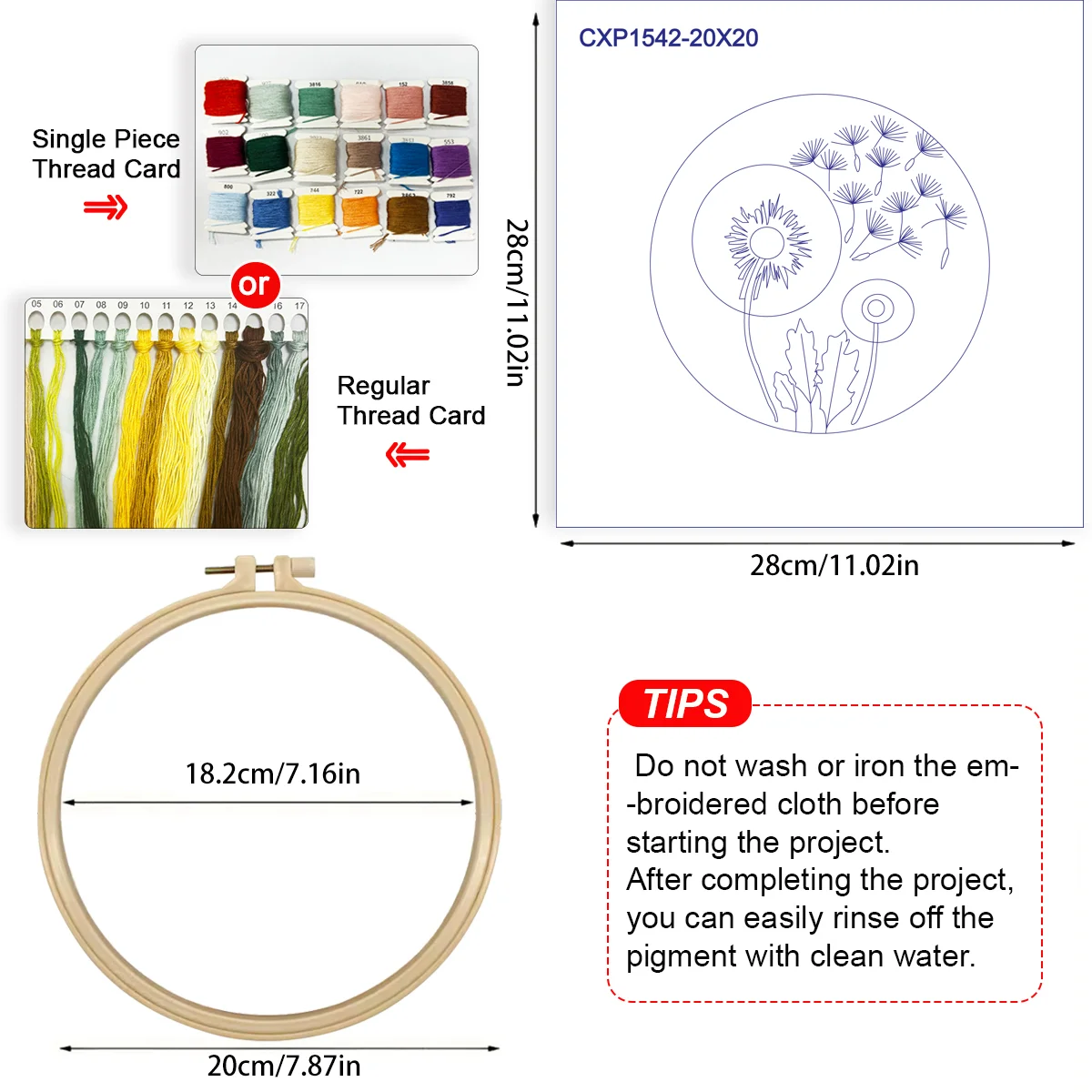 1 Stück 20X20CM/15X15CM 7,87/6,3 Zoll Schönes Löwenzahn-Taschen-Stickerei-Starter-Kit DIY-Kit Nähkunst Heimdekoration Handwerk Malerei – Detail 6