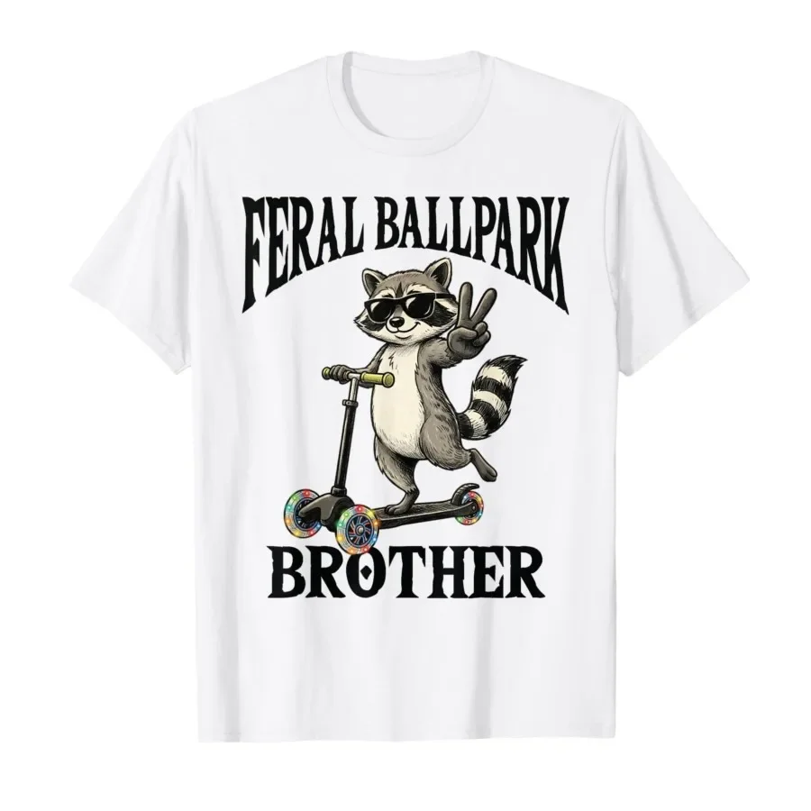 

Raccoon and Scooter Feral Ballpark Brother Ballfield Sibling T-shirt For Men Women 100% Cotton T Shirts Short Sleeve Tops 0413-2