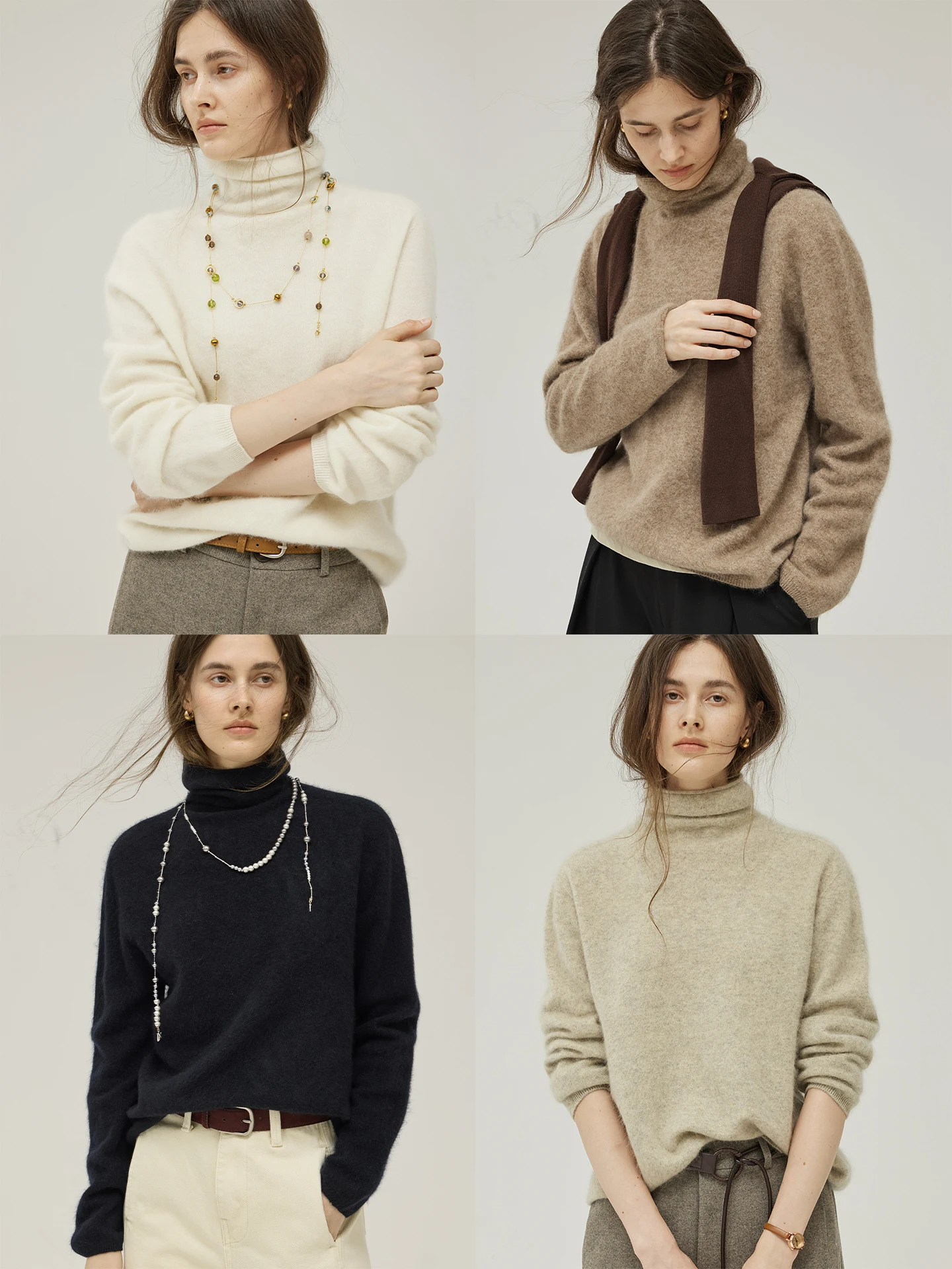 

Moofeel Camere Brued Knitwear Base Layer High Collar Overhead Sweater Autumn Winter Roll Soft Woolen Long Sve Wom...