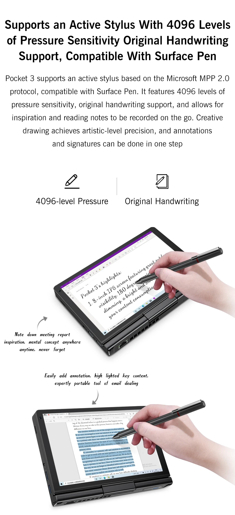 GPD Pocket 3 8'' Mini Handheld Laptop Intel Pentium Gold 7505 Touchscreen 180° Foldable Portable Notebook 16GB LPDDR4X 512GB SSD