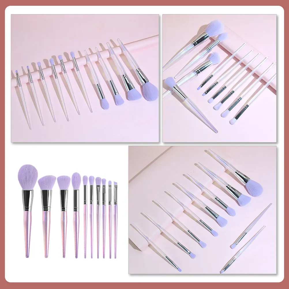 10 pièces de pinceaux de maquillage en cristal violet, professionnels, pour femmes, applicateur de poudre de fard à joues pour le visage, manche long, ensemble d'outils cosmétiques, beauté