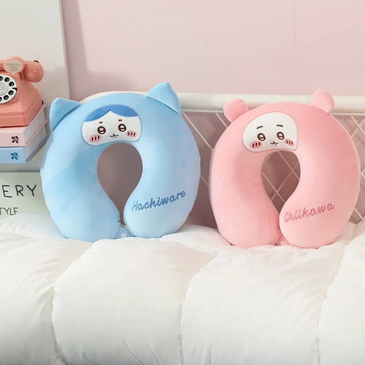 Memory Foam Comfortable U-shaped Neck Pillow Cartoon Stuffed Anime Stitch Pochacco Japanese Style Nap Pillow Travel Pillow Girl