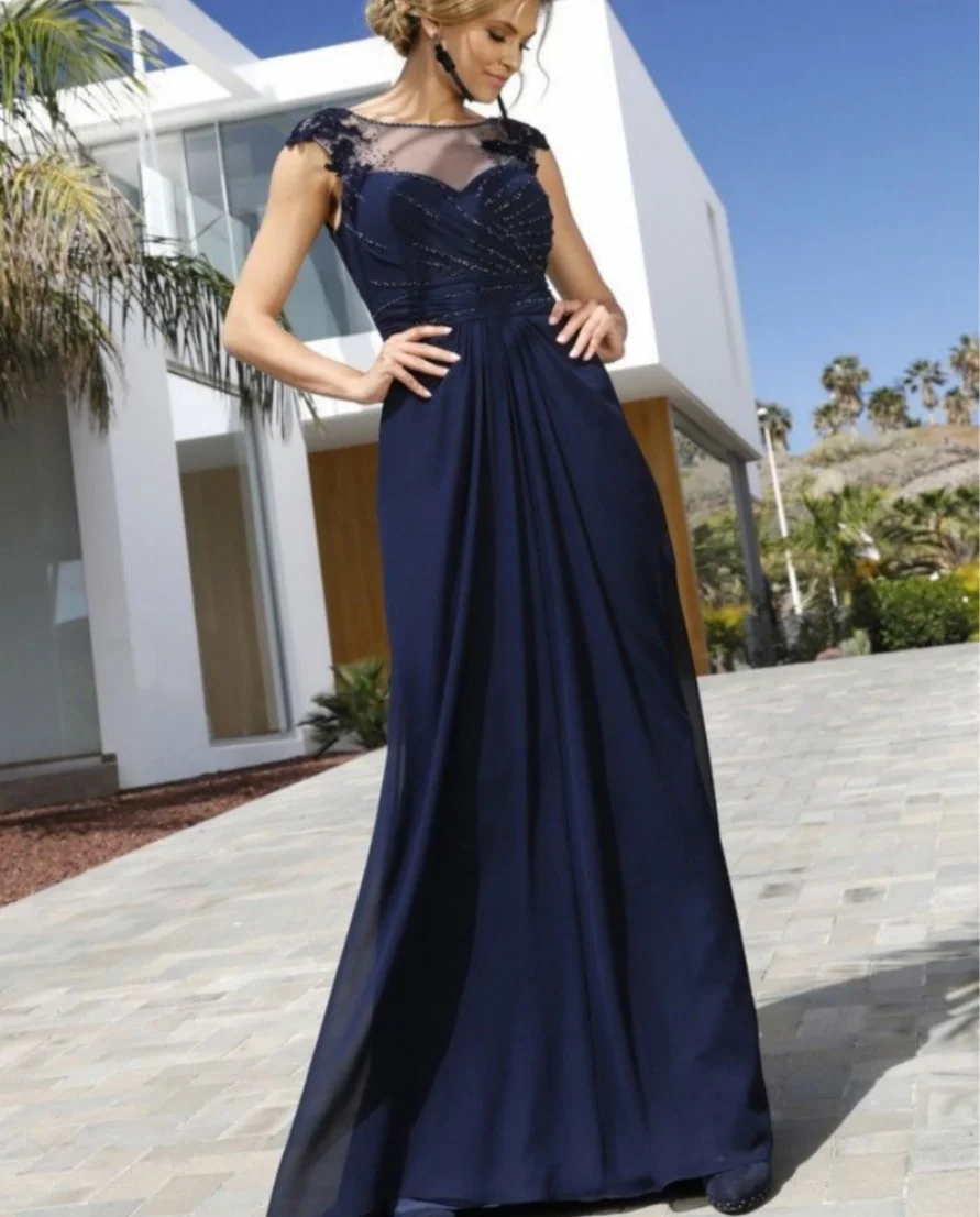 Customized Navy Blue Mermaid Beaded Mother Of The Bride Dress for Weddings Chiffon Sequins Wedding Guest Dress Party Gown YMD10