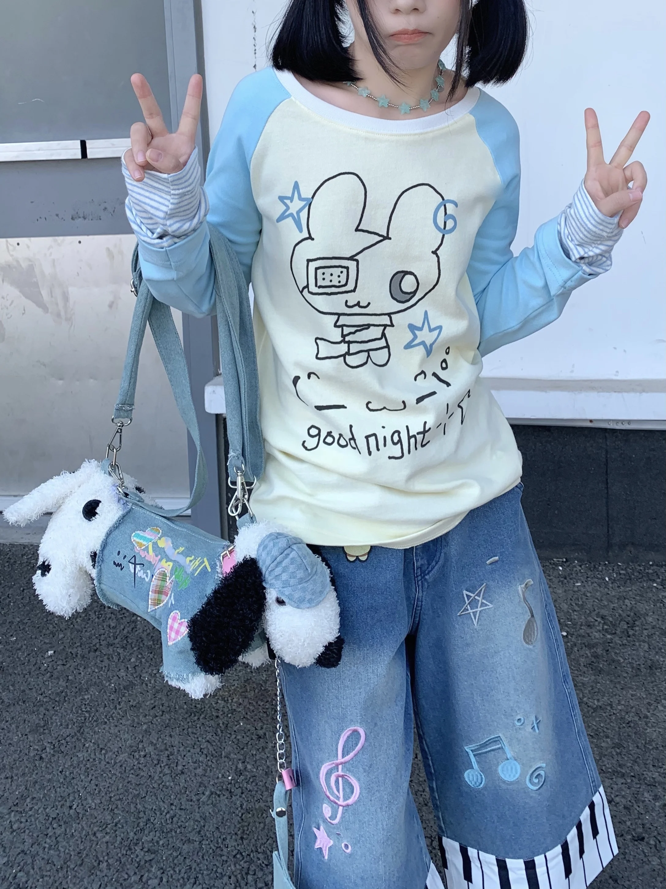 

Длинная футболка све с милым кроликом и принтом из чистого хлопка, утягивающая универсальная женская круглая футболка Ne Top, впитывающая пот, футболка-стойка