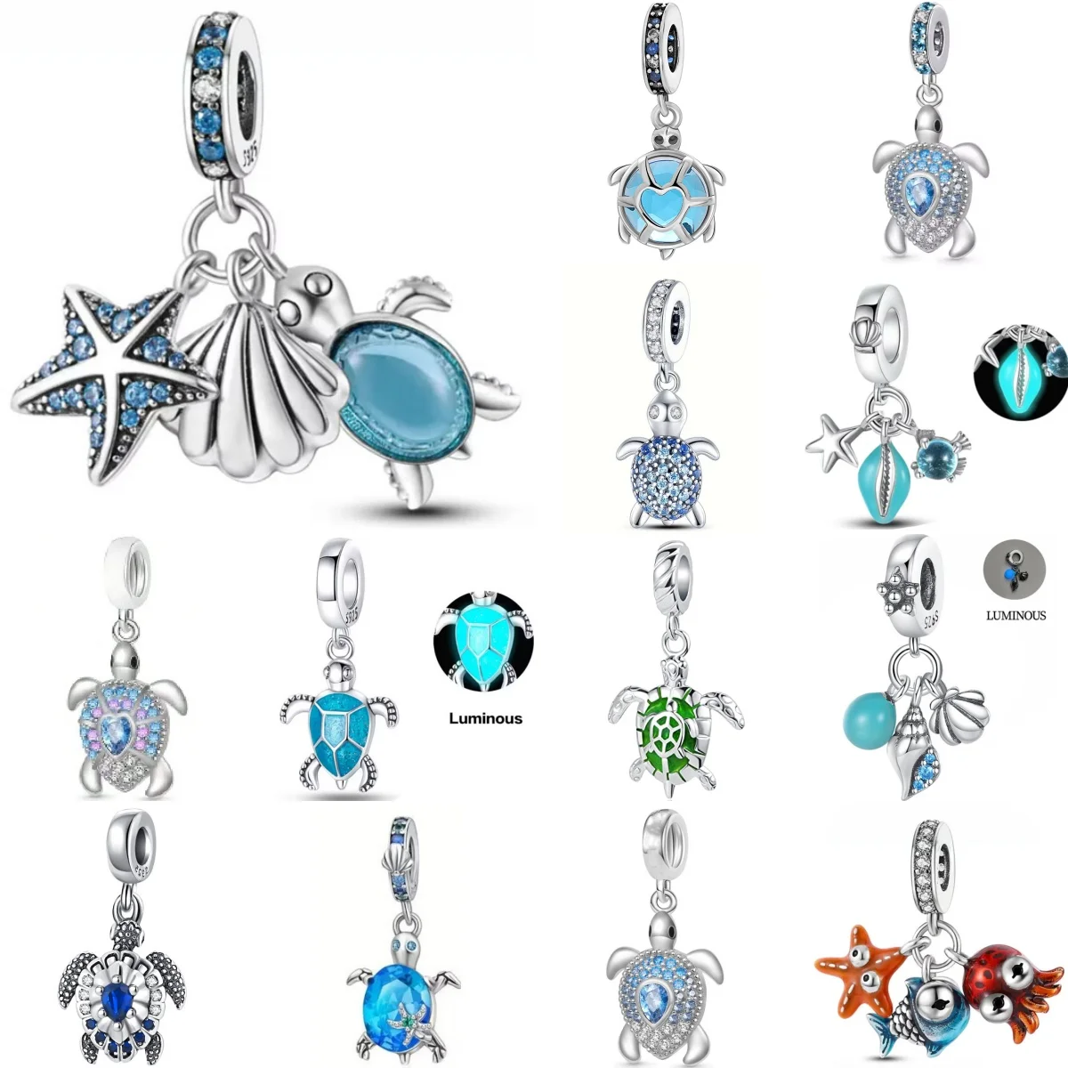 

Новинка 925 пробы, серия черепах, ракушка краба, морская звезда, кулон, бусина, подходит для оригинального браслета, сделай сам, ювелирные изделия, подарок, бильярд, подвеска