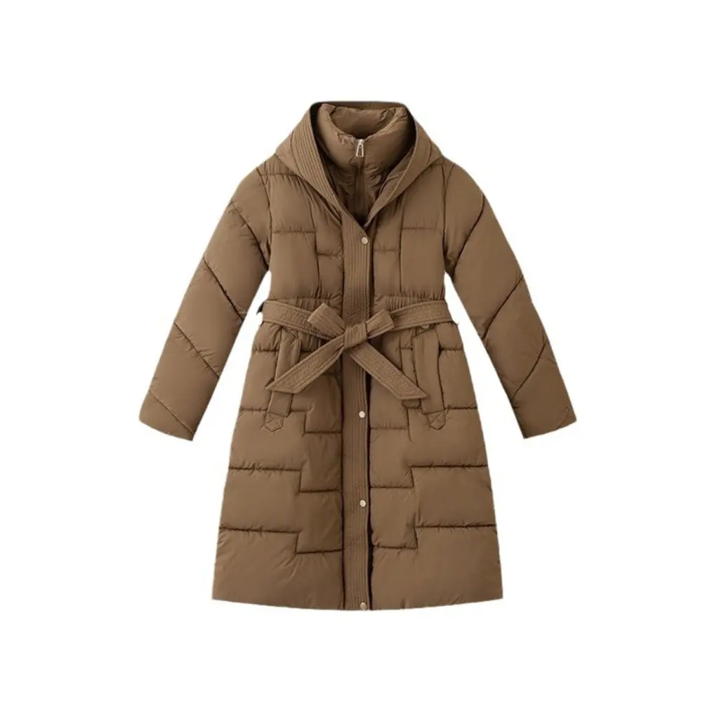 

Women's Mid-Length down Jacket Fashion Hooded Slim-fit with Belt Cotton-padded Elegant Trendy Outerwear