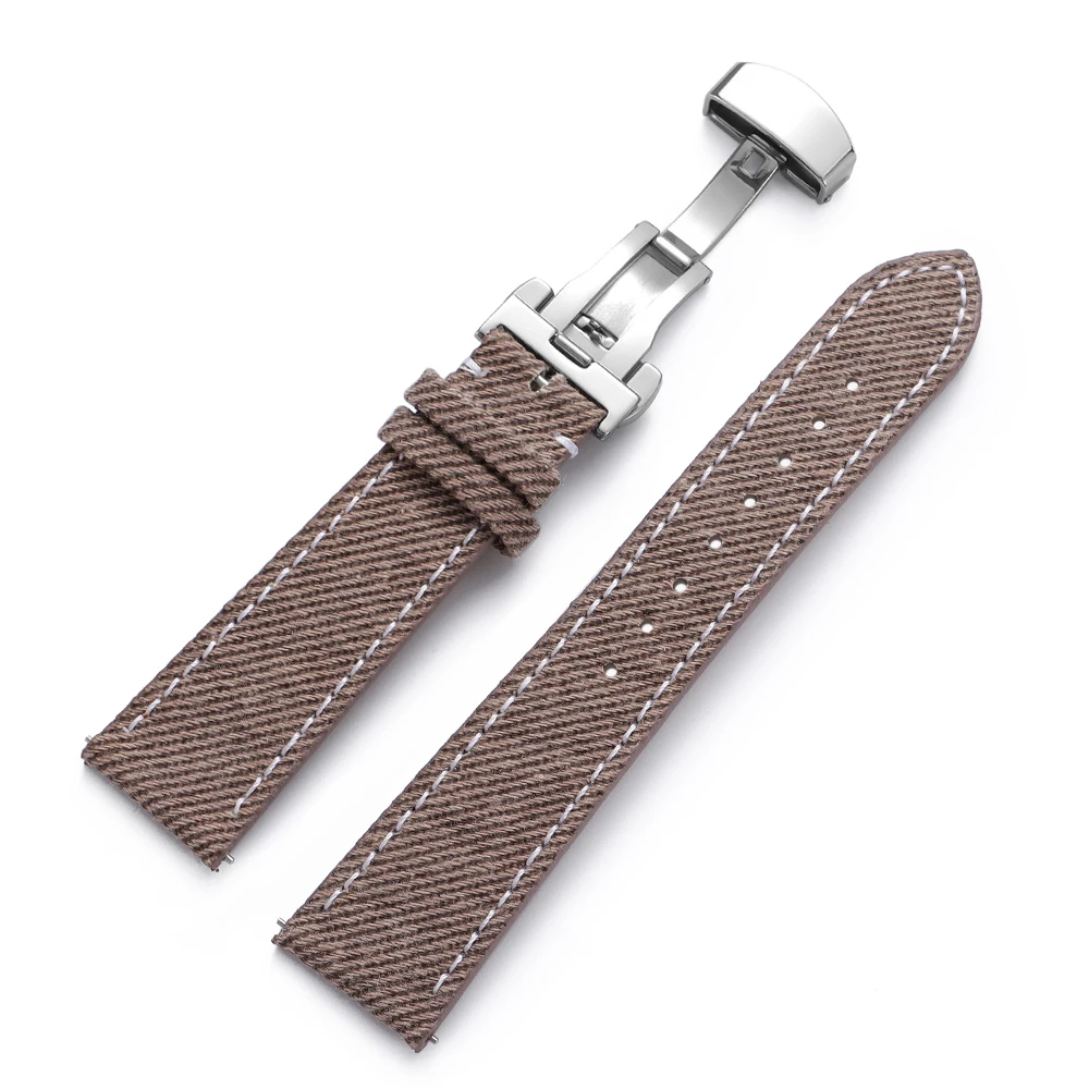 Denim-Segeltuch-Uhrenarmband Leder-Uhrenband 18mm 20mm 22mm für Seiko für Rolex mit Schmetterlingsverschluss für Herren Damen Sportgürtel