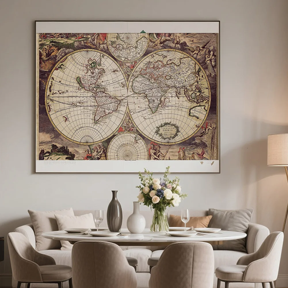 Vintage ผ้าโปสเตอร์แผนที่ภาษาอังกฤษไม่ทอยุคกลาง Latin Art ภาพวาดห้องนั่งเล่นตกแต่งบ้านอุปกรณ์การศึกษา A1/A2/90x60 ซม.