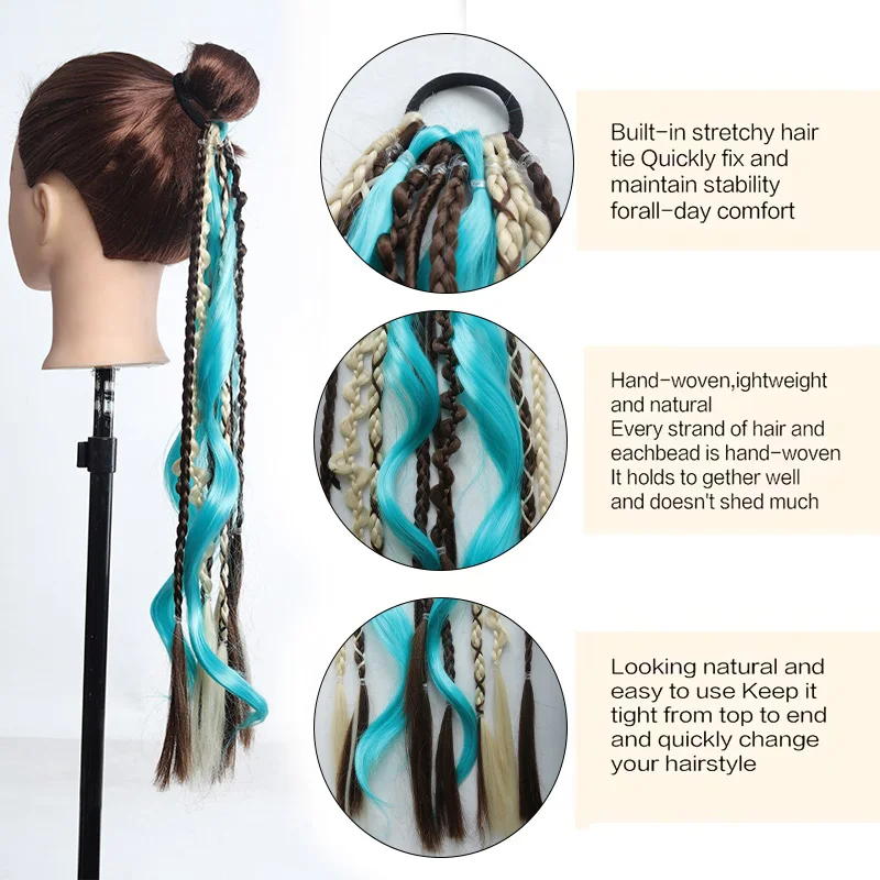 Coleta Trenzada Sintética Ombre Colorida con Clip, para Cosplay y Festivales 4