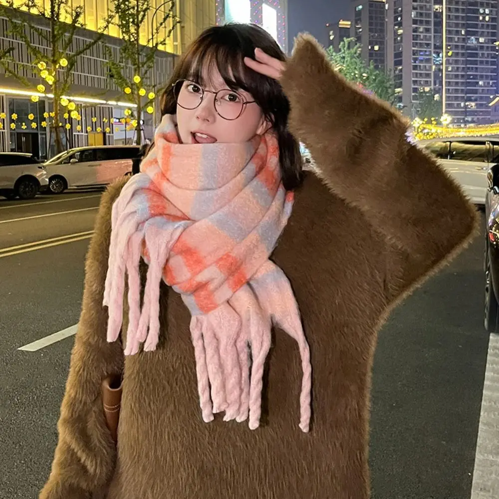 

Роскошный кашемировый платок в корейском стиле, утолщенный ветрозащитный вязаный шарф в полоску, красочный теплый длинный шерстяной шарф с кисточками для девочек