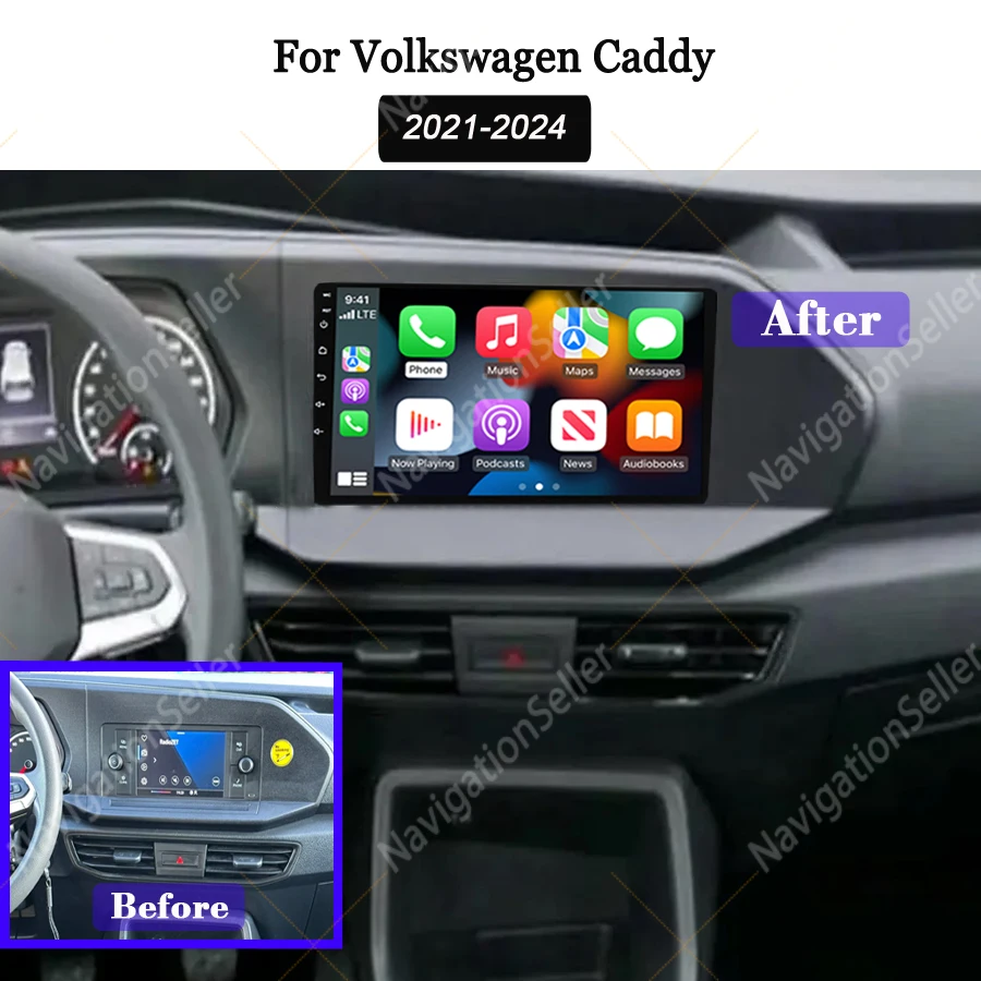 

Car Multimedia Player Volkswagen Caddy 2021-2024 Android Auto Radio Carplay Gps Navigation Touch Screen Head Unit Ahd Camera BT