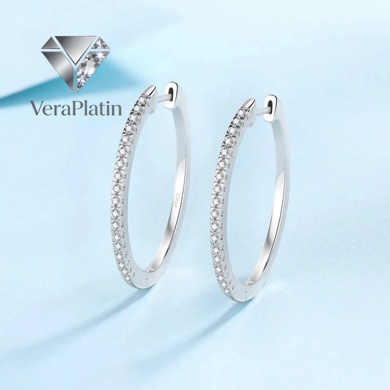 

VeraPlatin Fine Jewelry PT950 Platinum Full Moissanite Hoop Earrings Women Sparkling 0.54 Carat Diamond daily style to family Gi