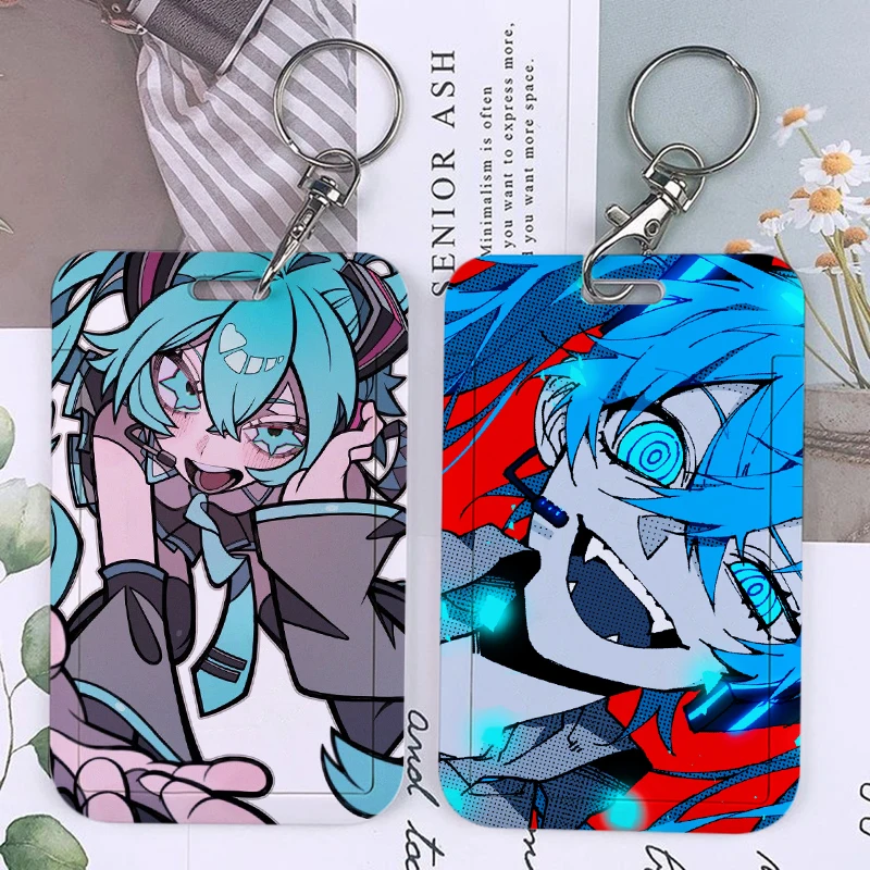 Cute Cartoon Girl Chibi Mark Keychains Holders Bank Bus ID Credit Cards Key Ring Chains