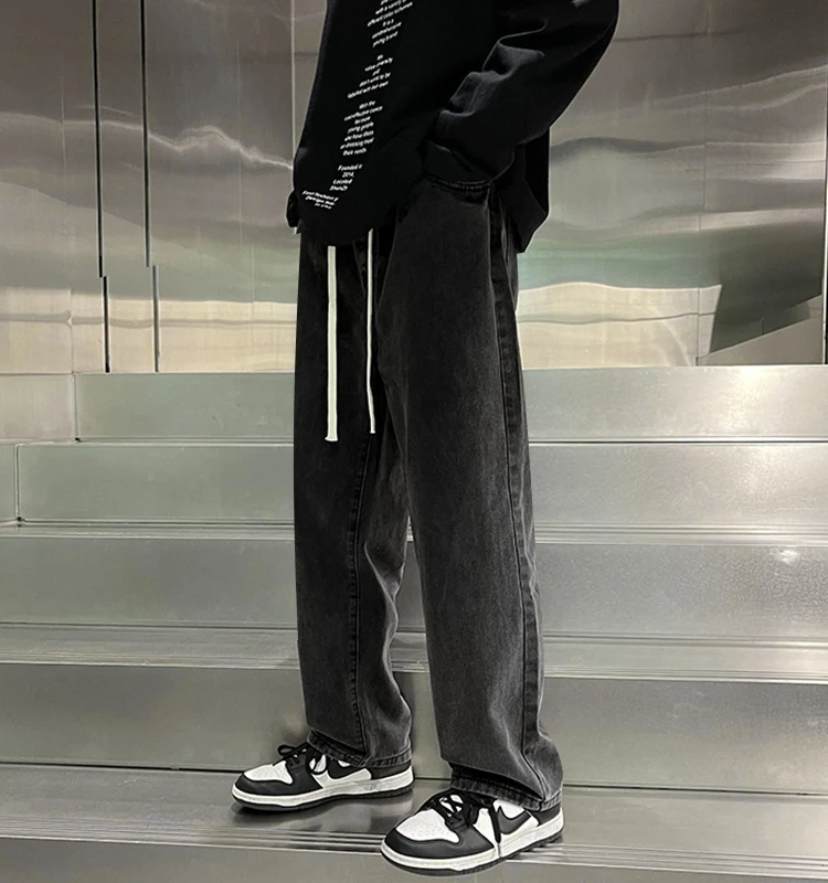 

Модные винтажные мужские джинсы в американском стиле High Street, свободные прямые длинные брюки, весенне-осенние повседневные свободные брюки, молодежная мода