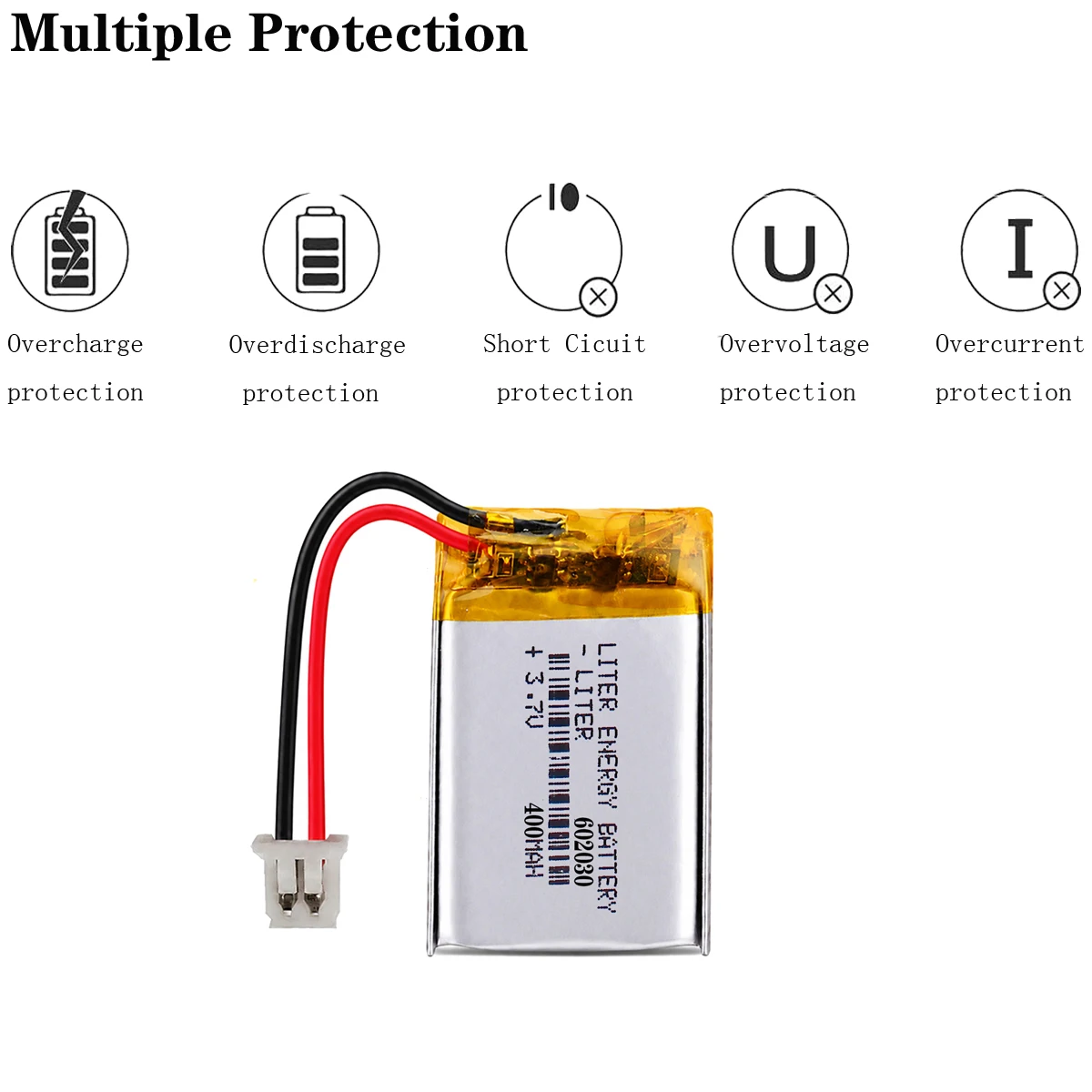 JST 1.25mm 2 Pin 3.7V 400mAh 602030 Polymer Lithium Battery Point Reading Pen with 1.25 Audio Recording Plug