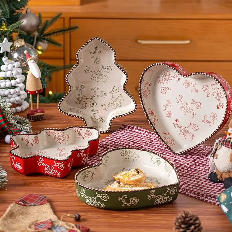 Christmas Ceramic Plate Deep Plate Underglaze Color Western Dining Plate Artistic Tableware Christmas Supplies Table Decoration