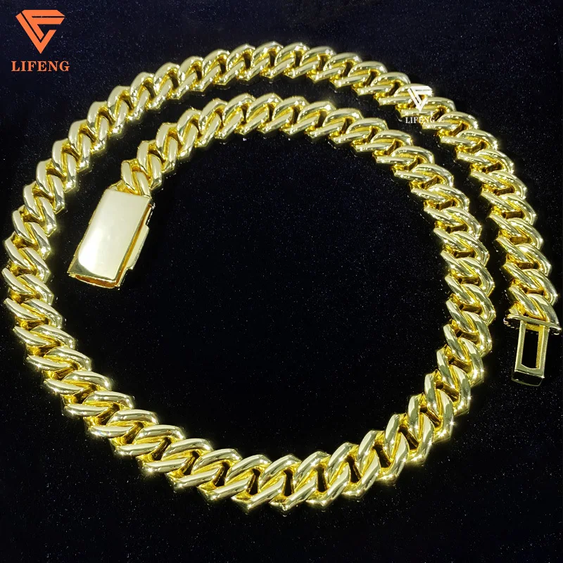 Lifeng Jewelry 15mm 18k Gold Cuban Link Chain Iced out Hiphop Miami Sterling Silver VVS Moissanite Men Cuban Chain Necklace