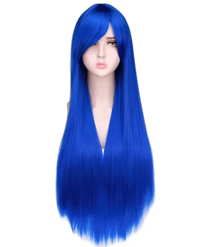 Anime Fairy Tail Long Blue Straight Women’s Wendy Marvell Cosplay Long Straight Synthetic Hair Dark Blue Cos Wigs Peruca Pelucas