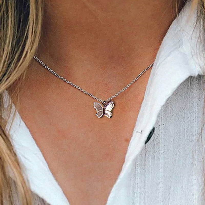 New Goth Gold Color Butterfly Pendant Choker Necklace for Women Tiny Minimalism Clavicle Chain Christmas Wedding Jewelry Gift