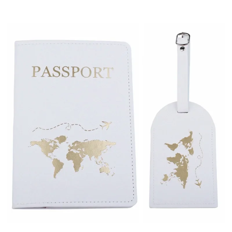 

1Set PU Leather Luggage Name Tags Women Men Passport Cover Case Wallet for Couples Honeymoon Wedding Travel Passport Organizer