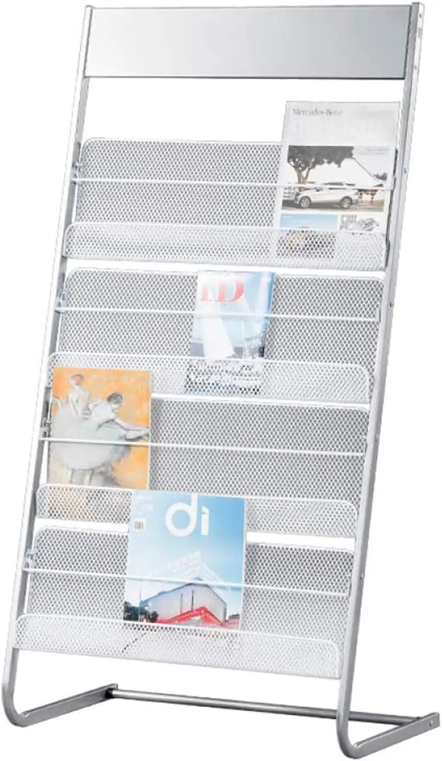 

Floor-Standing Magazine Rack, Carbon Iron Steel, Silver, 4 Large Shelves, Convenient Installation, Suitable for Receptio