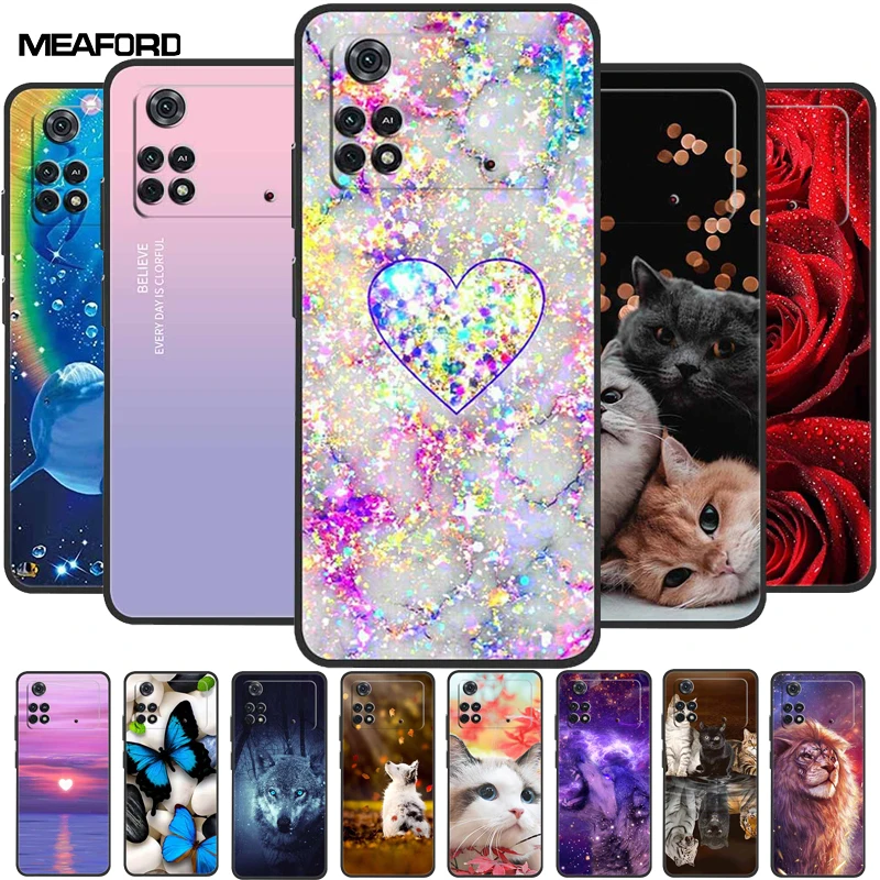 Für poco x4 pro 5g fälle poco m4 pro gemalt katze weich tpu schöne silikon telefon abdeckungen für xiaomi poco m4 pro 4g coques fundas