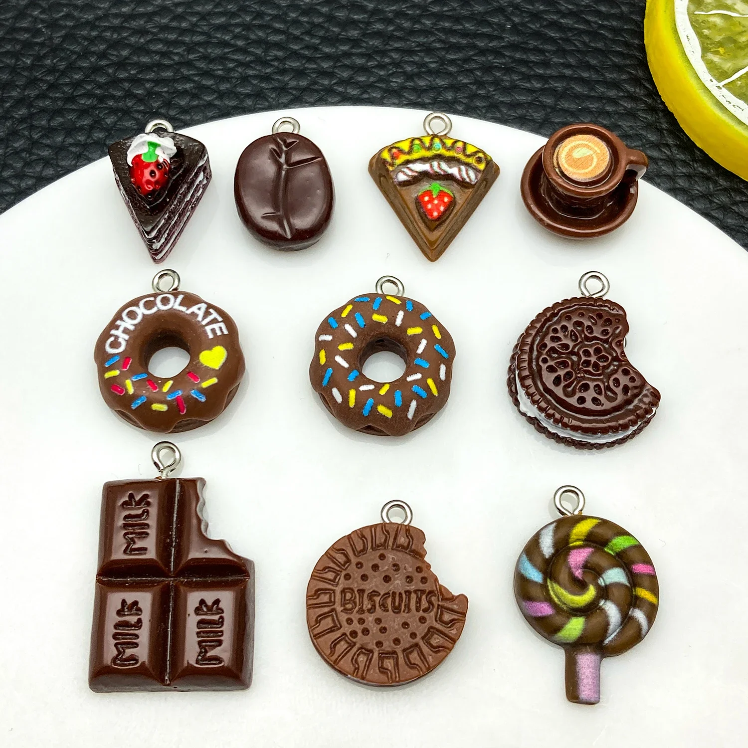 10Pcs New Popular Realistic Coffee Bean and Coffee Cup Pendants, Resin Accessories for DIY Creative and Fun Earrings Necklace