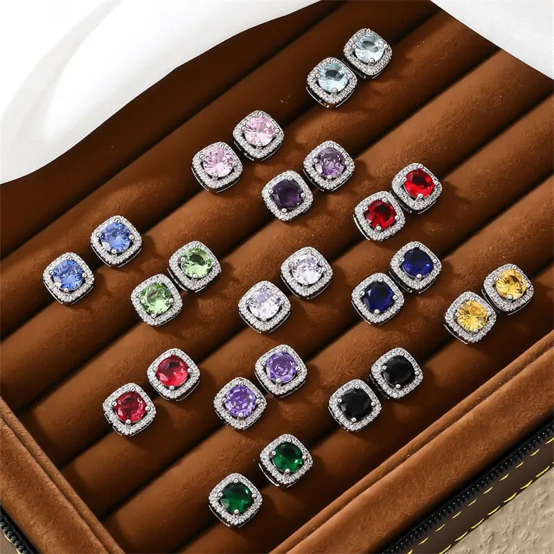 

Square Natural Garnet Amethyst Peridot Blue Topaz 925 Sterling Silver Hoop Earring for Women Colorful Gemstone Jewelry Huggies