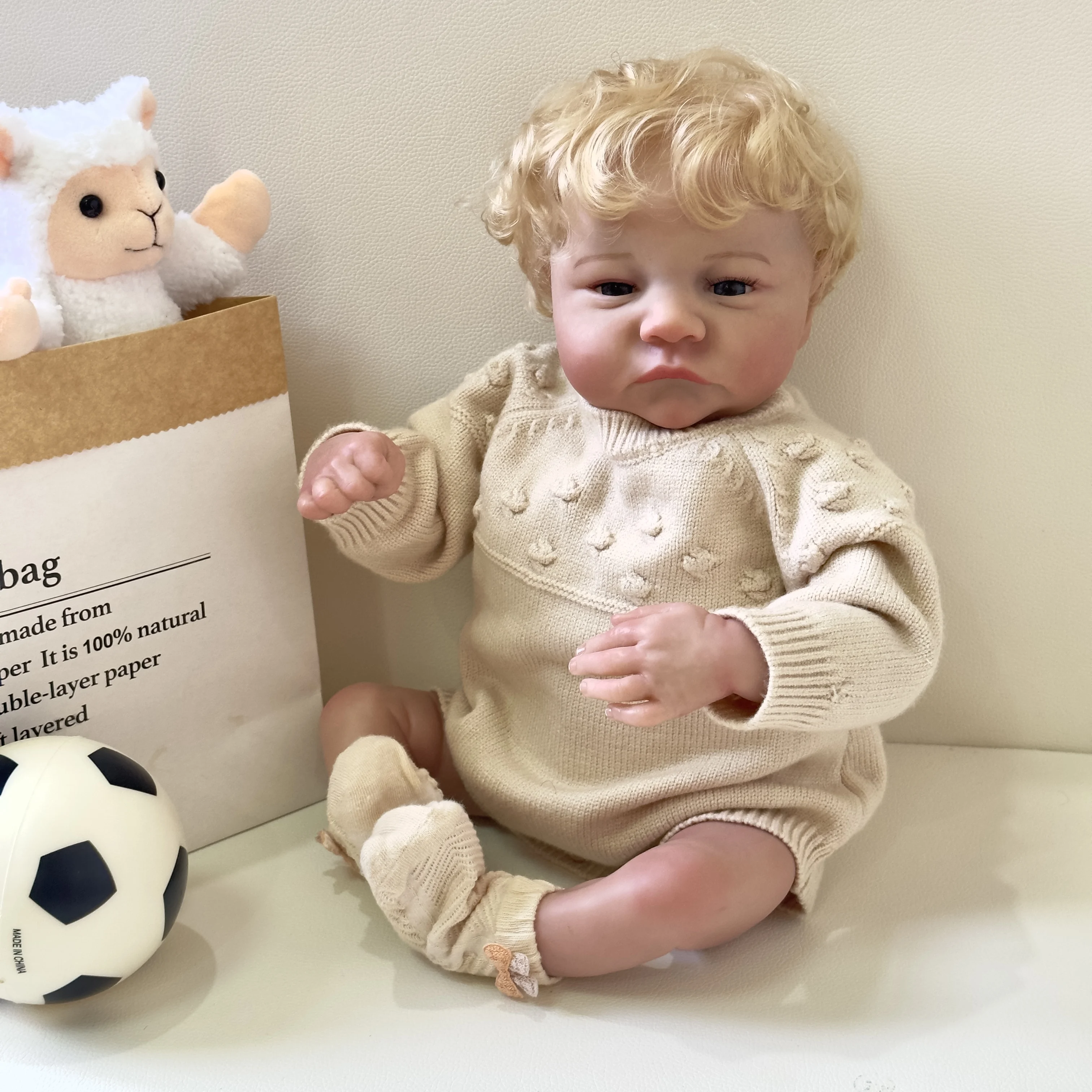 

FBBD 19inch Soft body Reborn Baby Doll Levi Awake Newborn Baby Size 3D Skin Visible Veins Collectible Art Doll