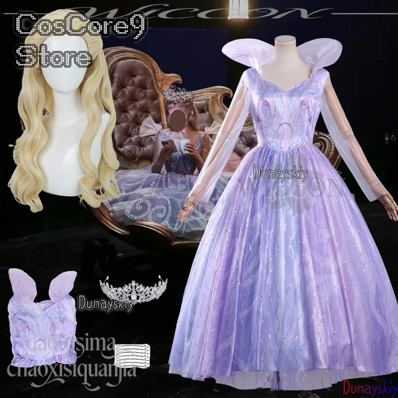 

Anime 2 Glinda Cosplay Costume Purple Beautiful Fairy Princess Dress Sweet Lolita Yellow Wigs Crown Props Halloween Party