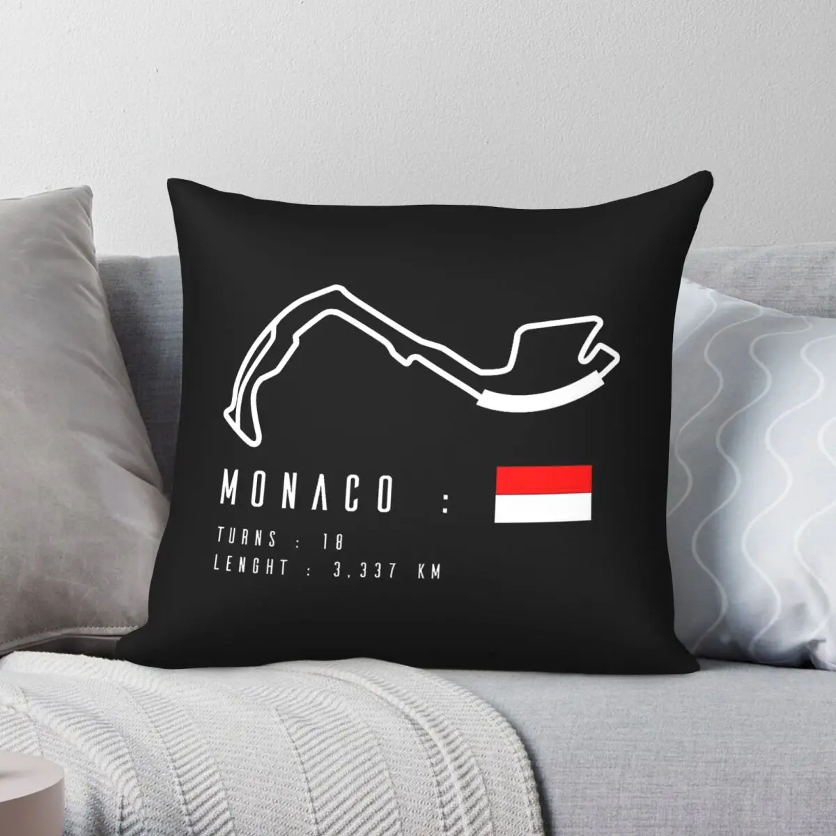 Monaco Race Track Circuit Square Pillowcase Polyester Linen Velvet Pattern Zip Decor Sofa Seater Cushion Cover