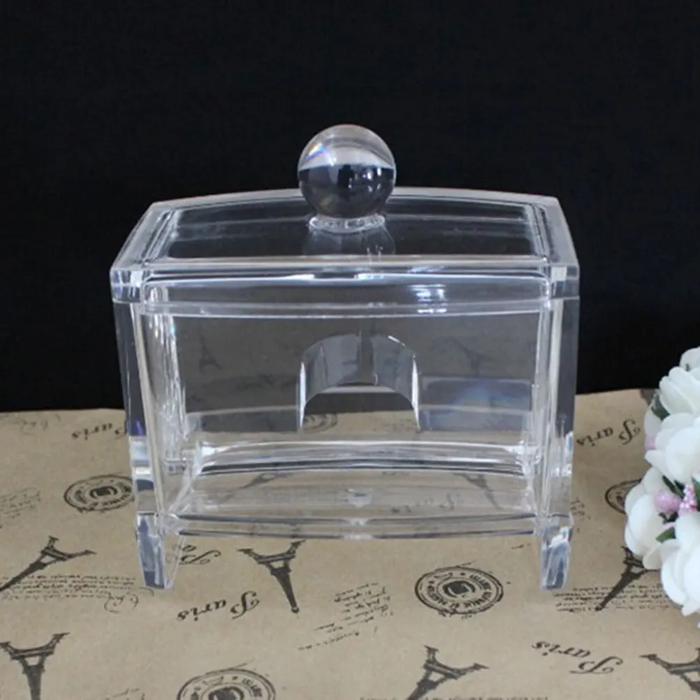 صندوق تخزين مسحات قطنية كريستالية منظم أكريليك شفاف لفرش مستحضرات التجميل ووسادات سطح المكتب وحاوية مقاومة للغبار #1