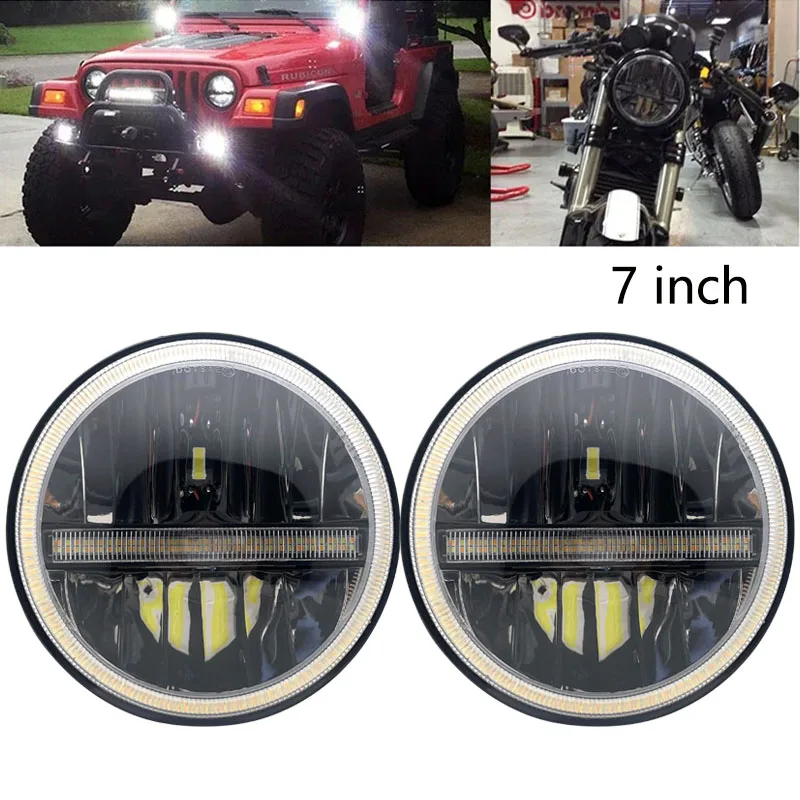 

For Jeep 7inch LED Headlight E9 DOT 6500K 3500K DRL Hi Low Dot 60W LED Motorcycle Cars Running Lights 12V 24V For Uaz Niva