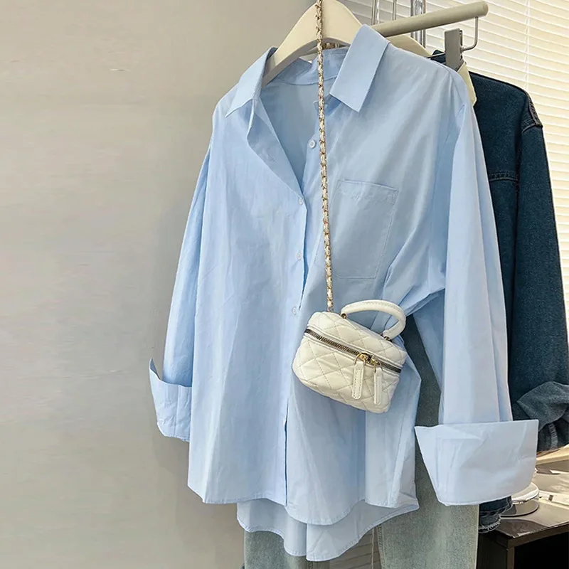 

European and American Style Shirt 2025 Autumn New Long-Sleeved Blue Blouse Cardigan