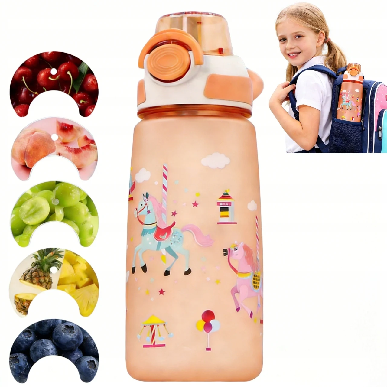 Image of Aromatisierte Sportwasserflasche, 650ml Trinkflasche mit 5 Geschmackskapseln